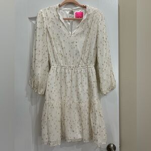 Lilly Pulitzer White and Gold Joelle Metallic Dress